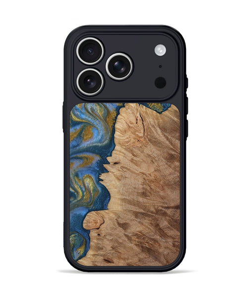 iPhone 17 Pro Wood Phone Case - Hermon (Teal & Gold, 812769)
