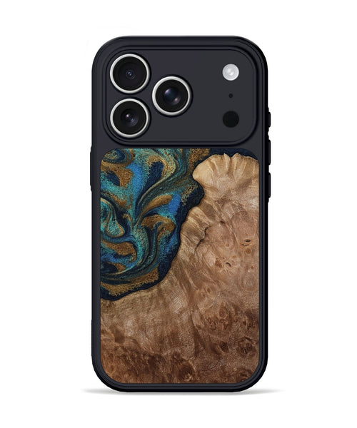 iPhone 17 Pro Wood Phone Case - Alyson (Teal & Gold, 813233)