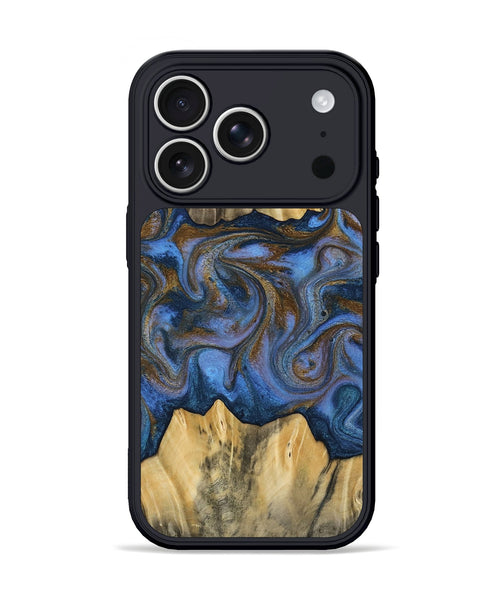 iPhone 17 Pro Wood Phone Case - Florine (Teal & Gold, 813923)