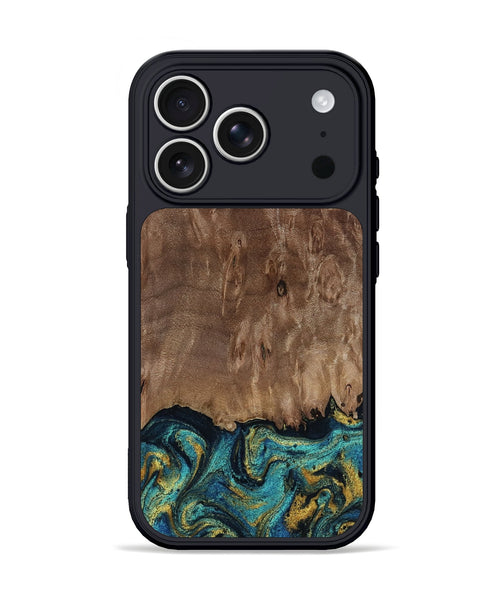 iPhone 17 Pro Wood Phone Case - Reanna (Teal & Gold, 813927)