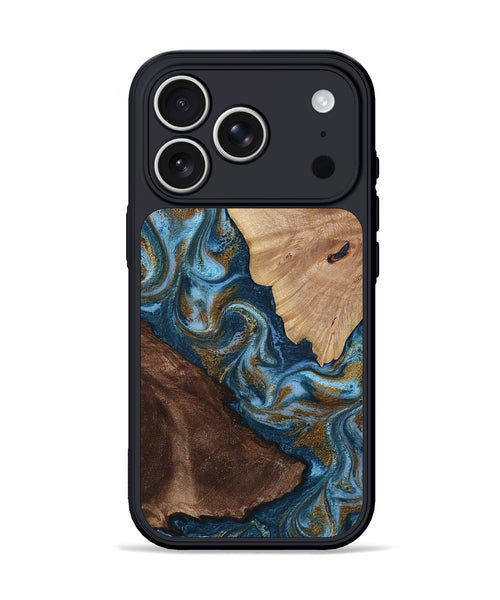 iPhone 17 Pro Wood Phone Case - Lelia (Teal & Gold, 813932)