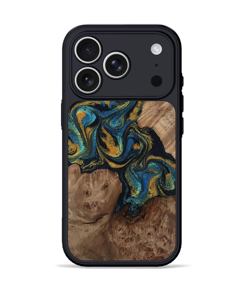 iPhone 17 Pro Wood Phone Case - Mariela (Teal & Gold, 814113)