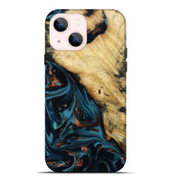 iPhone 14 Plus Wood Live Edge Phone Case - Kelvin (Teal & Gold, 814381)