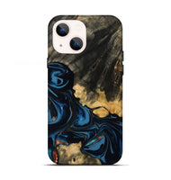 iPhone 13 Wood Live Edge Phone Case - Myra (Teal & Gold, 814404)