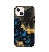 iPhone 13 mini Wood Live Edge Phone Case - Myra (Teal & Gold, 814404)