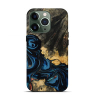 iPhone 13 Pro Wood Live Edge Phone Case - Myra (Teal & Gold, 814404)