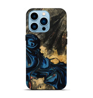 iPhone 14 Pro Wood Live Edge Phone Case - Myra (Teal & Gold, 814404)