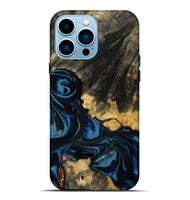 iPhone 14 Pro Max Wood Live Edge Phone Case - Myra (Teal & Gold, 814404)