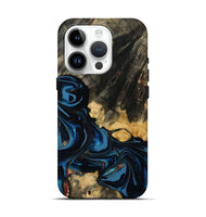 iPhone 15 Pro Wood Live Edge Phone Case - Myra (Teal & Gold, 814404)