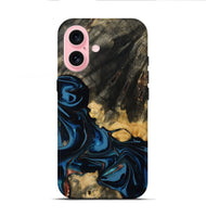 iPhone 16 Wood Live Edge Phone Case - Myra (Teal & Gold, 814404)