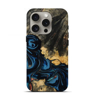iPhone 16 Pro Wood Live Edge Phone Case - Myra (Teal & Gold, 814404)