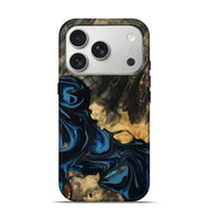 iPhone 17 Pro Wood Live Edge Phone Case - Myra (Teal & Gold, 814404)