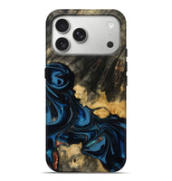 iPhone 17 Pro Max Wood Live Edge Phone Case - Myra (Teal & Gold, 814404)