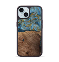 iPhone 15 Wood Phone Case - Altha (Teal & Gold, 814501)