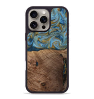 iPhone 16 Pro Max Wood Phone Case - Altha (Teal & Gold, 814501)