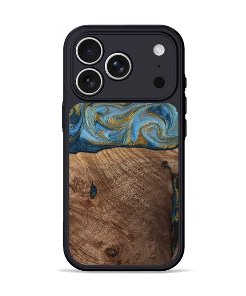 iPhone 17 Pro Wood Phone Case - Altha (Teal & Gold, 814501)