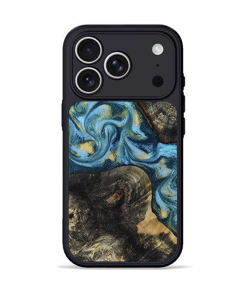 iPhone 17 Pro Wood Phone Case - Alize (Teal & Gold, 814700)