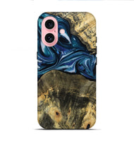 iPhone 16 Wood Live Edge Phone Case - Leo (Blue, 814784)