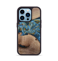 iPhone 14 Pro Wood Phone Case - Emmer (Teal & Gold, 815235)