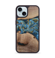 iPhone 15 Wood Phone Case - Emmer (Teal & Gold, 815235)