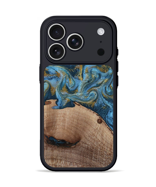 iPhone 17 Pro Wood Phone Case - Emmer (Teal & Gold, 815235)