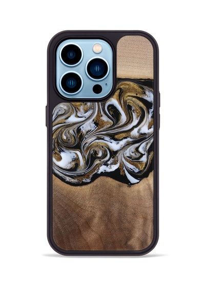 iPhone 14 Pro Wood Phone Case - Anjali (Black & White, 815308)