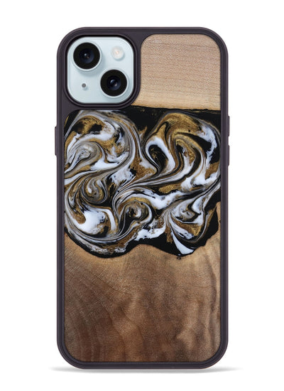 iPhone 15 Plus Wood Phone Case - Anjali (Black & White, 815308)
