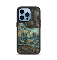 iPhone 14 Pro Wood Phone Case - Oren (Teal & Gold, 815309)