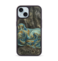 iPhone 15 Wood Phone Case - Oren (Teal & Gold, 815309)