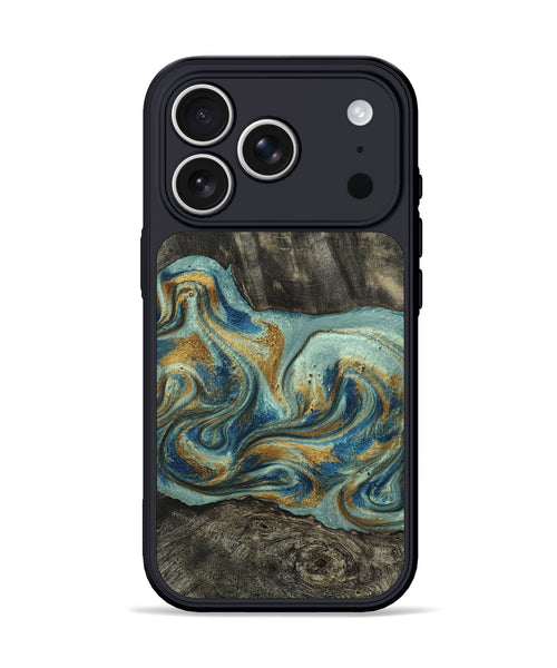 iPhone 17 Pro Wood Phone Case - Oren (Teal & Gold, 815309)