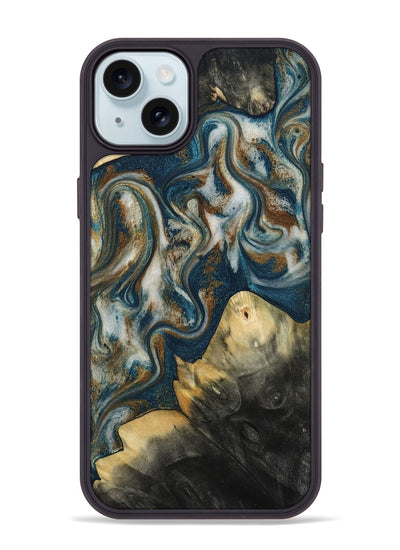 iPhone 15 Plus Wood Phone Case - Ingrid (Teal & Gold, 815814)