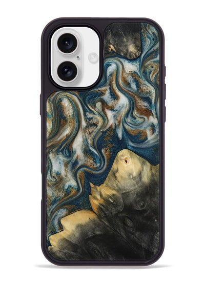 iPhone 16 Plus Wood Phone Case - Ingrid (Teal & Gold, 815814)