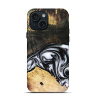 iPhone 15 Wood Live Edge Phone Case - Flora (Black & White, 816136)