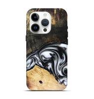 iPhone 15 Pro Wood Live Edge Phone Case - Flora (Black & White, 816136)