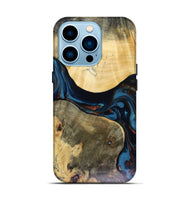 iPhone 14 Pro Wood Live Edge Phone Case - Melinda (Teal & Gold, 816148)