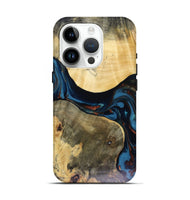 iPhone 15 Pro Wood Live Edge Phone Case - Melinda (Teal & Gold, 816148)