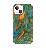 iPhone 14 ResinArt Live Edge Phone Case - Karley (Teal & Gold, 816260)