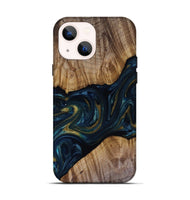 iPhone 14 Wood Live Edge Phone Case - Keyla (Teal & Gold, 817910)