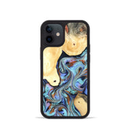 iPhone 12 mini Wood Phone Case - Cecily (Teal & Gold, 819812)