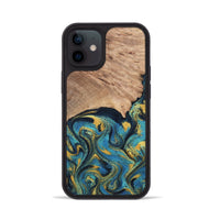 iPhone 12 Wood Phone Case - Deanne (Teal & Gold, 819816)