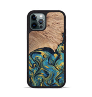 iPhone 12 Pro Wood Phone Case - Deanne (Teal & Gold, 819816)