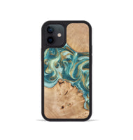 iPhone 12 mini Wood Phone Case - Amiah (Teal & Gold, 819908)