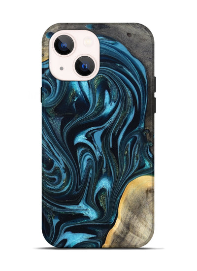 iPhone 14 Wood Live Edge Phone Case - Tanner (Blue, 819974)