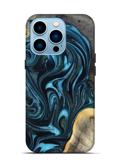 iPhone 14 Pro Wood Live Edge Phone Case - Tanner (Blue, 819974)