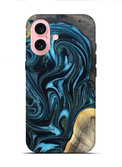 iPhone 16 Wood Live Edge Phone Case - Tanner (Blue, 819974)