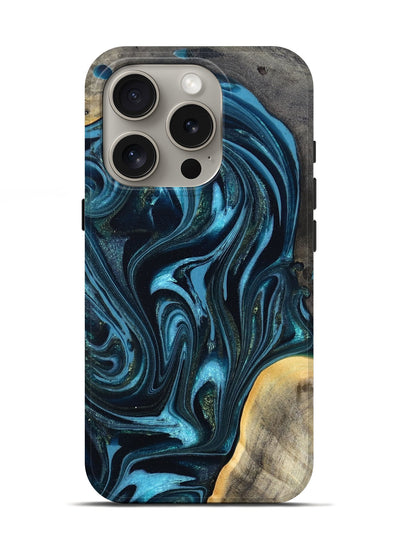 iPhone 16 Pro Wood Live Edge Phone Case - Tanner (Blue, 819974)