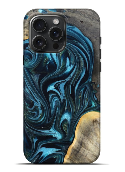 iPhone 16 Pro Max Wood Live Edge Phone Case - Tanner (Blue, 819974)