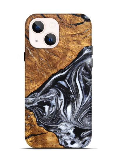 iPhone 14 Wood Live Edge Phone Case - Zola (Black & White, 819976)