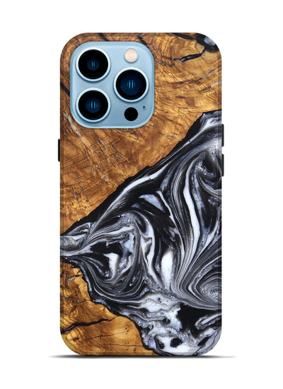 iPhone 14 Pro Wood Live Edge Phone Case - Zola (Black & White, 819976)