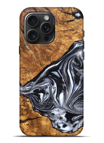 iPhone 16 Pro Max Wood Live Edge Phone Case - Zola (Black & White, 819976)